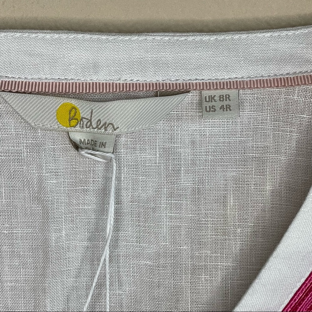 Boden Bella Embroidered Linen Dress Size US 4 Regular in White/Pink - Picture 5 of 9